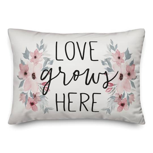 Love Grows Here Floral Throw Pillow